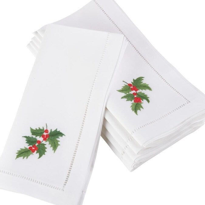 SET 4 Holly Leaf Christmas Holiday Napkin