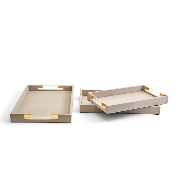 Taupe Set of 3 Decorative Rectangle Tray with Acrylic Handles