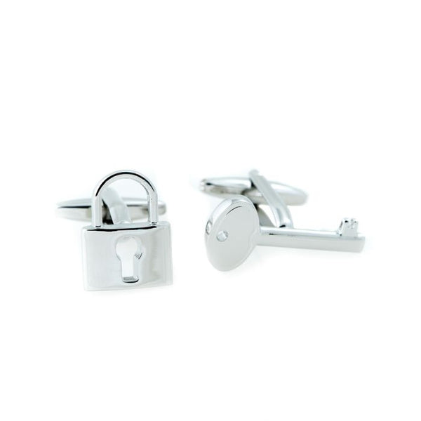 Rhodium Plated Lock & Key Design Cufflinks.