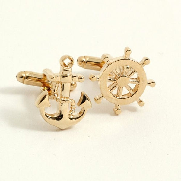 Gold Plated Cufflinks Ships Anchor & Wheel.